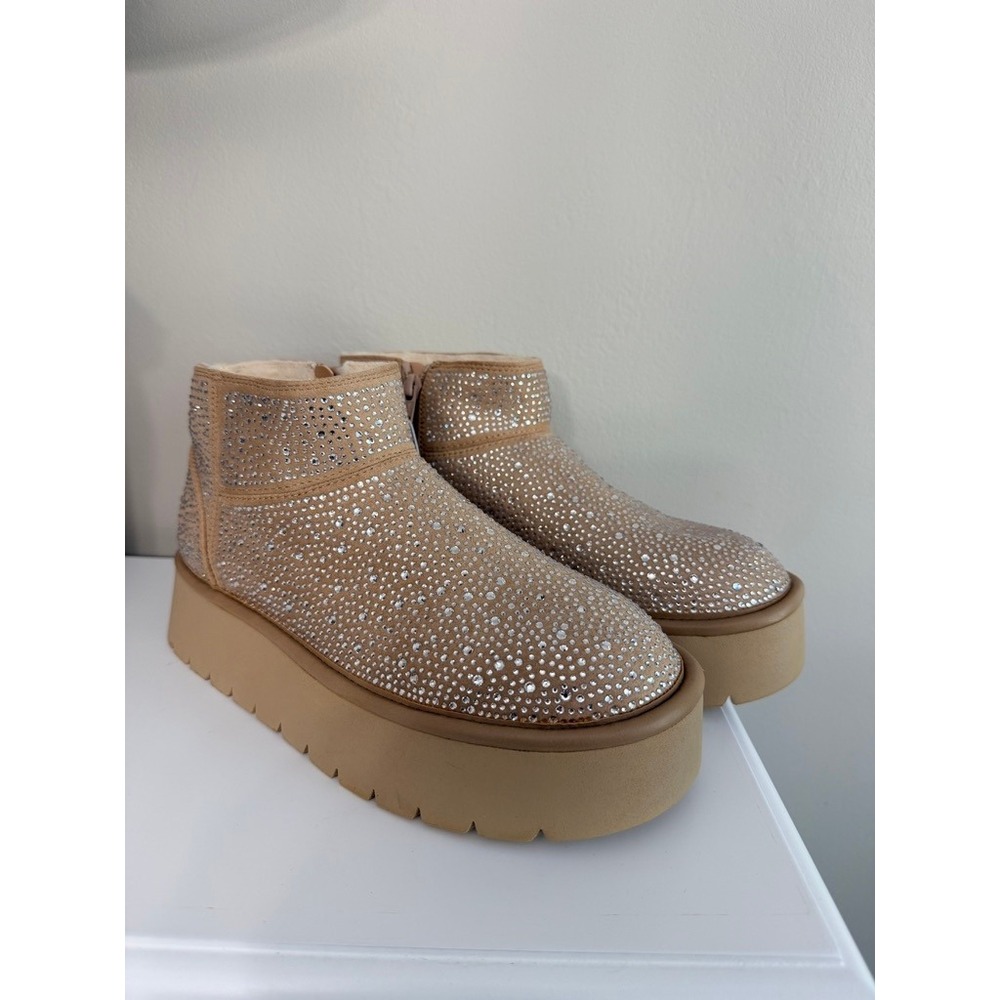 Wild Fable Rhinestone Platform Boots Womens 8 Tan Crystal Embellished NWT
